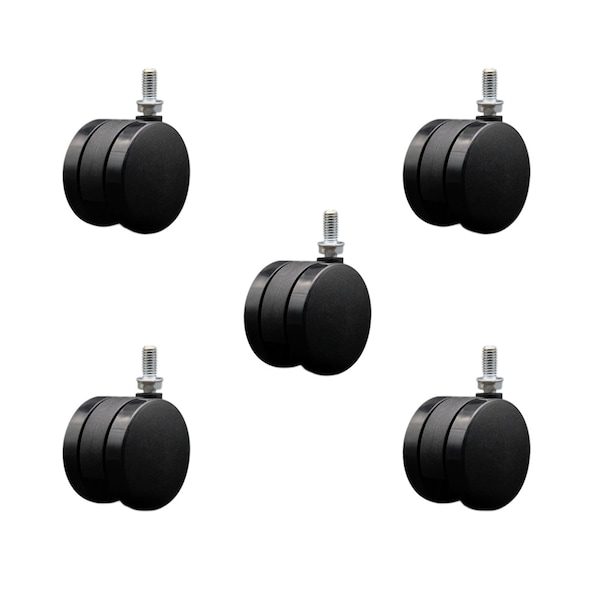 2-3/8'' Office Chair Casters Nylon Twin Wheel 3/8 Threaded Stem, 5PK